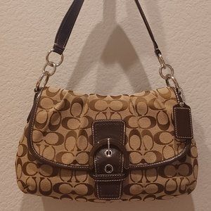 Coach F17093 Brown Signature Hobo Shoulder Bag in Canvas & Leather - EUC